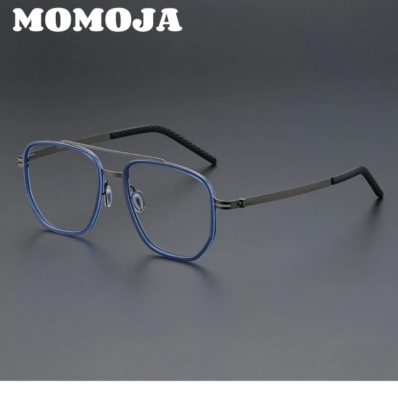 Momoja Unisex Full Rim Oval Double Bridge Acetate Titanium Eyeglasses 698012