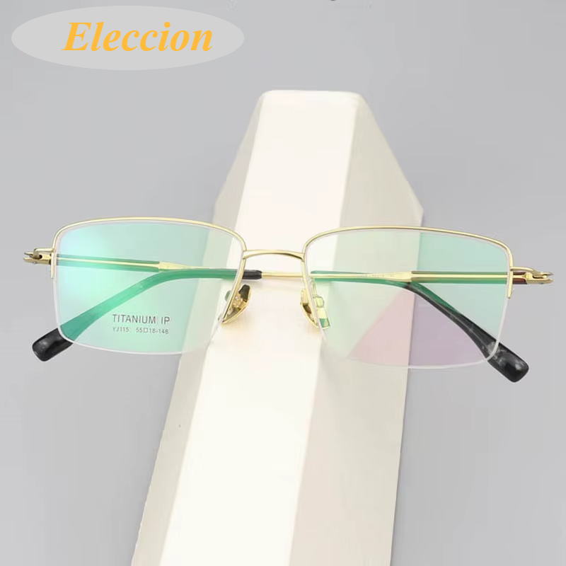 Eleccion Unisex Semi Rim Square Titanium Rosewood Temple Eyeglasses 84115 Semi Rim Eleccion