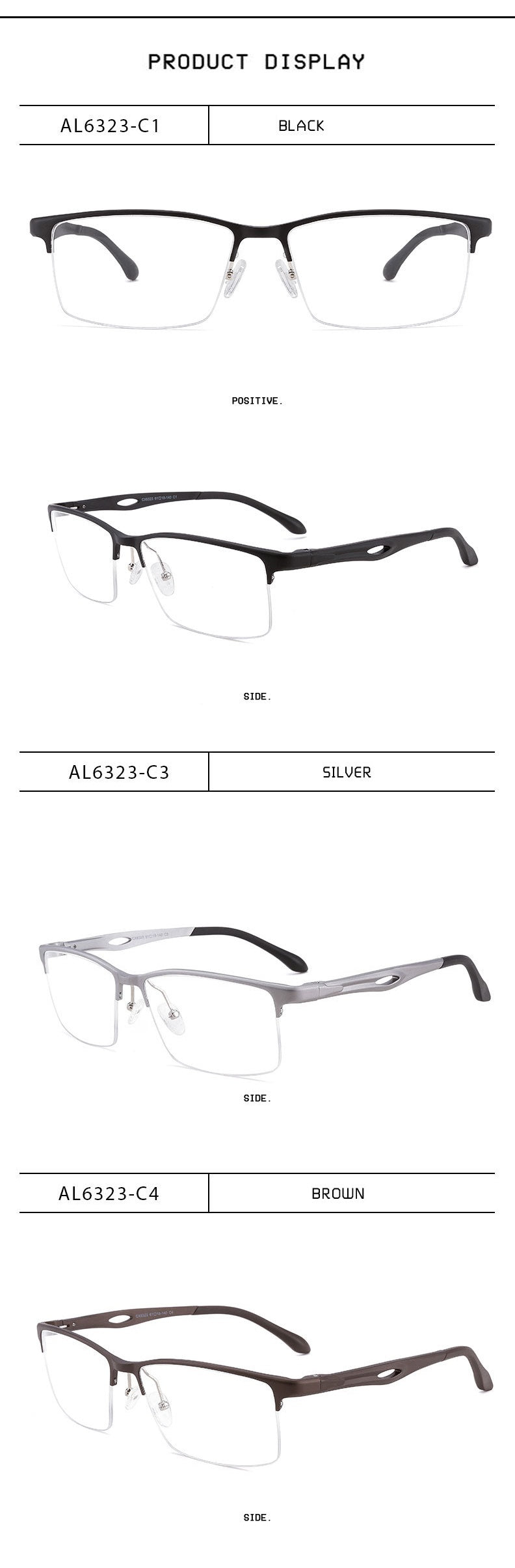 Chashma Ochki Unisex Large Semi Rim Square Aluminum Magnesium Sport Eyeglasses 6323.