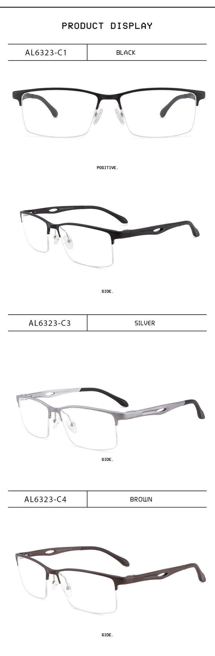 Chashma Ochki Unisex Large Semi Rim Square Aluminum Magnesium Sport Eyeglasses 6323.
