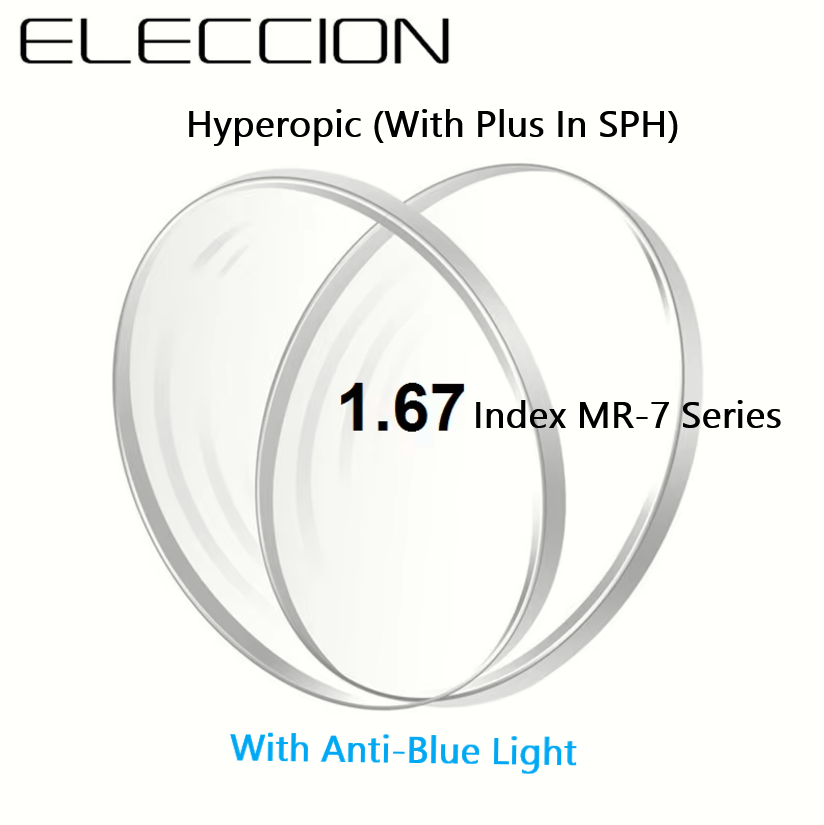 Eleccion Single Vision 1.67 Index MR-7 Anti Blue Clear Lenses Lenses Eleccion Lenses Hyperopic (With Plus Sign In SPH)