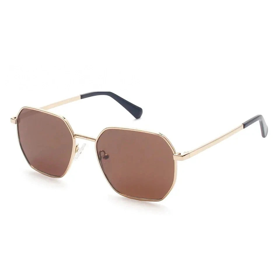 Esnbie 251091 Women's Full Rim Polygon Oval Alloy Sunglasses - gold brown / AS PHOTO