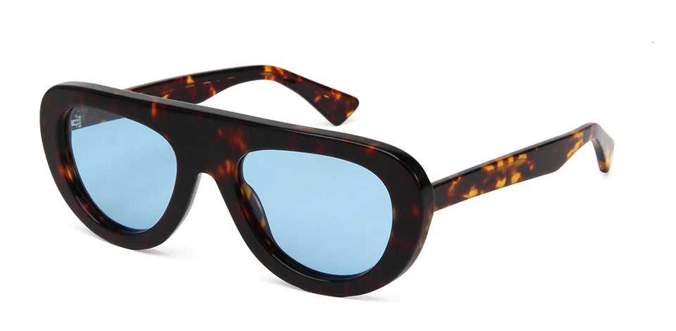 Esnbie Men's Full Rim Oval Square Acetate Tac Sunglasses 240811 - tortoise blue