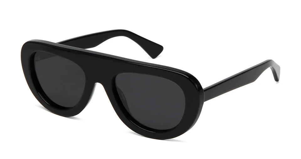 Esnbie Men's Full Rim Oval Square Acetate Tac Sunglasses 240811 - black gray