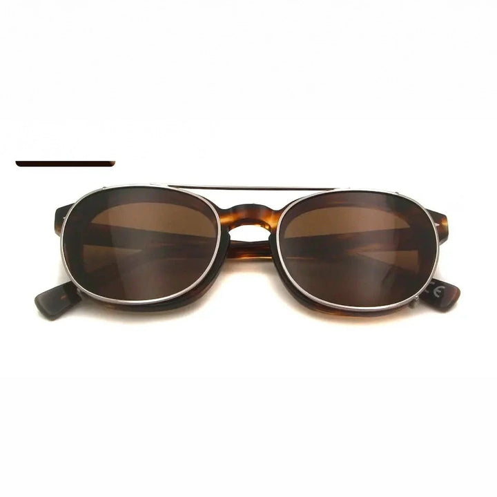 Esnbie Unisex Full Rim Oval Acetate Eyeglasses Clip On Sunglasses 1085 - demi-brown