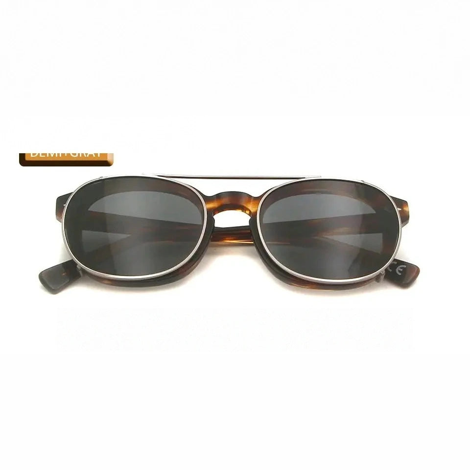 Esnbie Unisex Full Rim Oval Acetate Eyeglasses Clip On Sunglasses 1085 - demi-gray