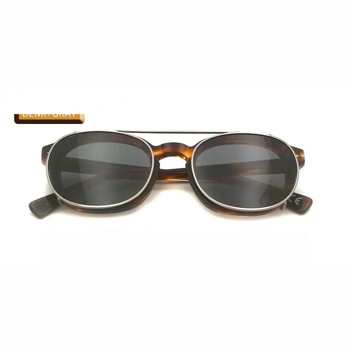 Esnbie Unisex Full Rim Oval Acetate Eyeglasses Clip On Sunglasses 1085 - demi-gray