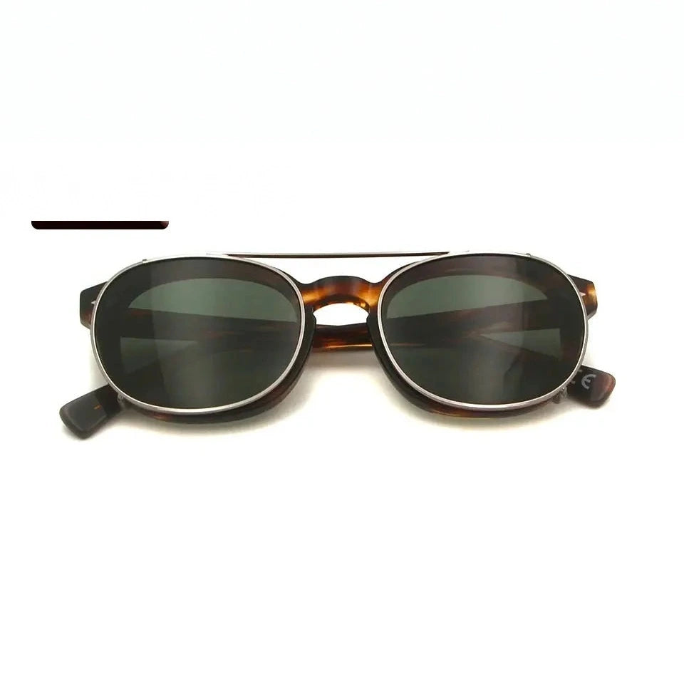 Esnbie Unisex Full Rim Oval Acetate Eyeglasses Clip On Sunglasses 1085 - demi-green