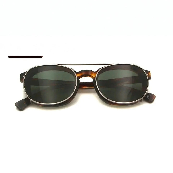 Esnbie Unisex Full Rim Oval Acetate Eyeglasses Clip On Sunglasses 1085 - demi-green