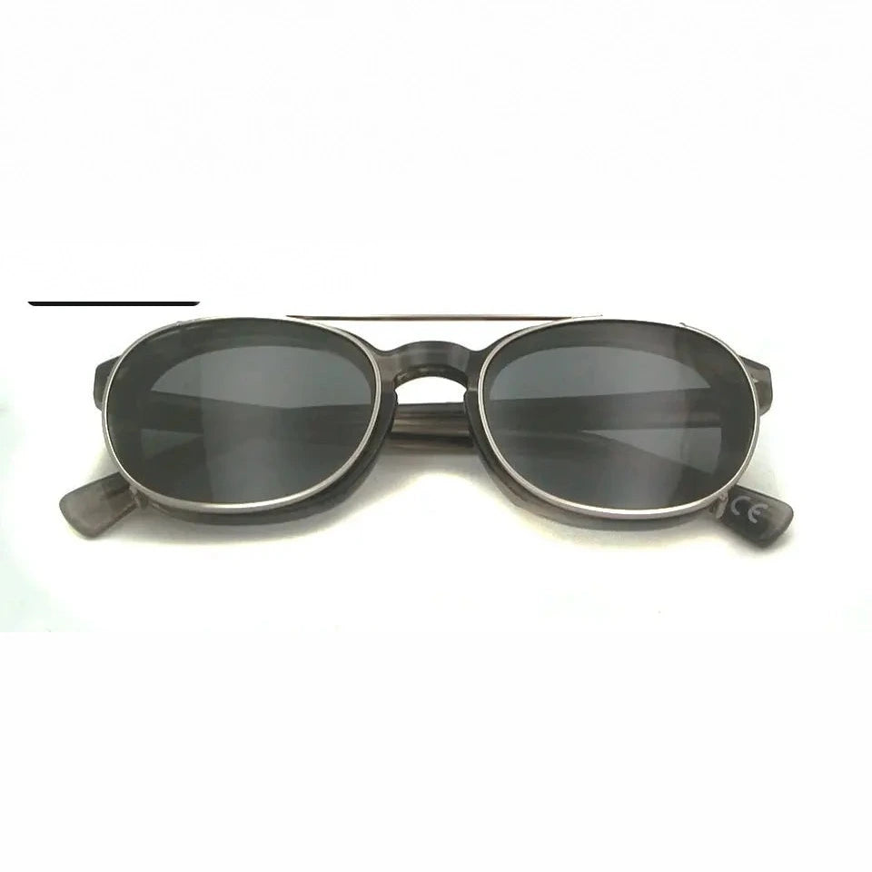 Esnbie Unisex Full Rim Oval Acetate Eyeglasses Clip On Sunglasses 1085 - gray-gray