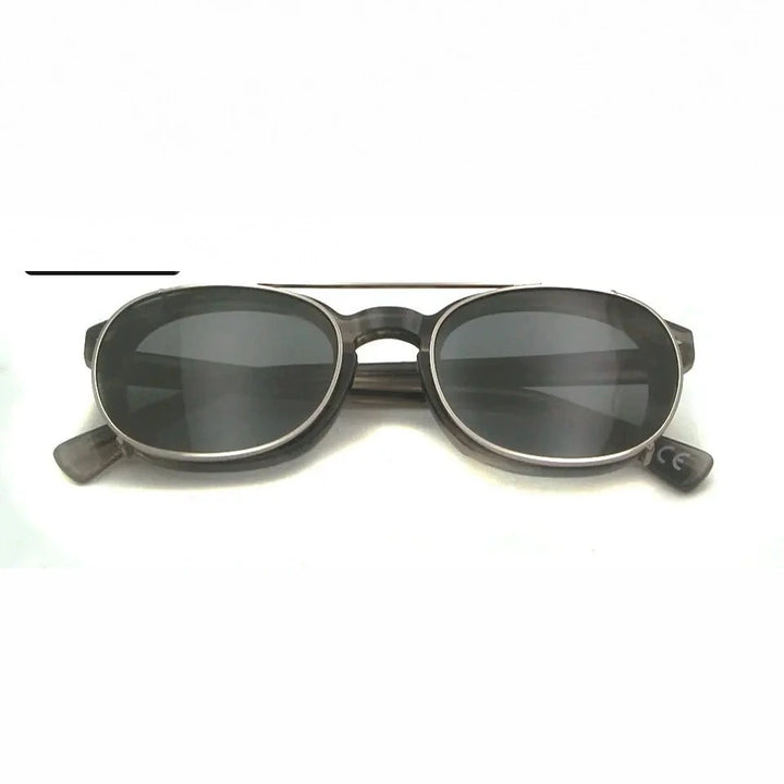 Esnbie Unisex Full Rim Oval Acetate Eyeglasses Clip On Sunglasses 1085 - gray-gray