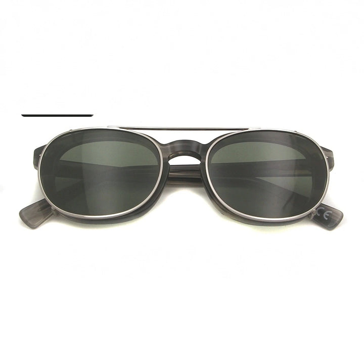 Esnbie Unisex Full Rim Oval Acetate Eyeglasses Clip On Sunglasses 1085 - gray-green