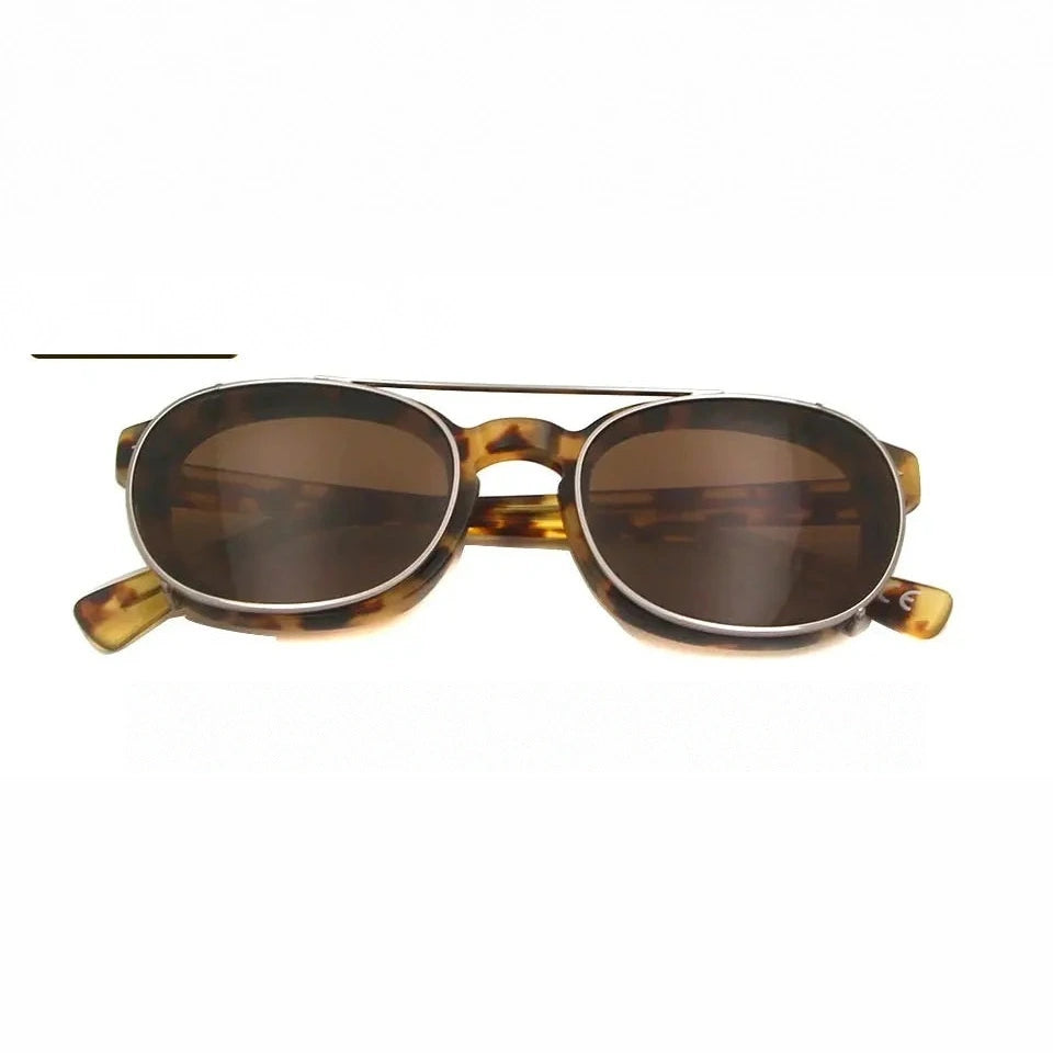 Esnbie Unisex Full Rim Oval Acetate Eyeglasses Clip On Sunglasses 1085 - ltor-brown