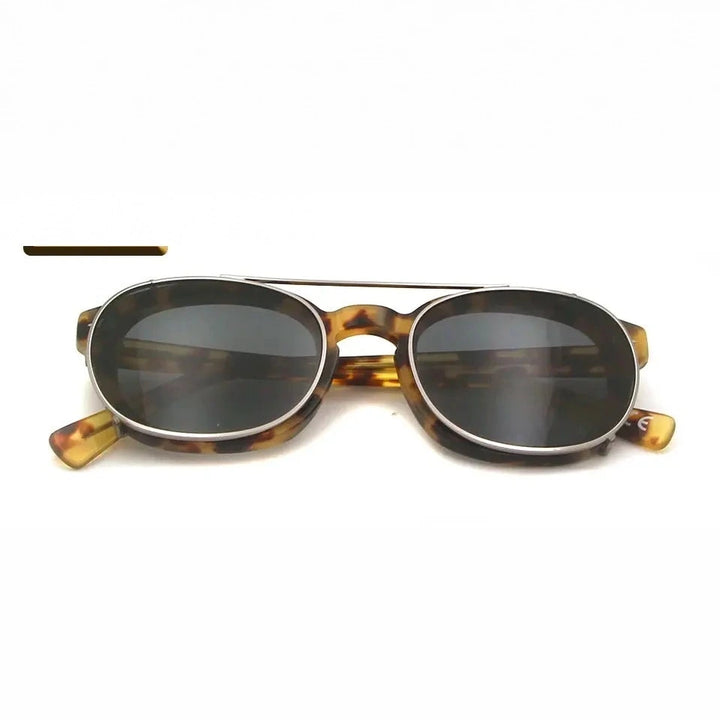 Esnbie Unisex Full Rim Oval Acetate Eyeglasses Clip On Sunglasses 1085 - ltor-gray