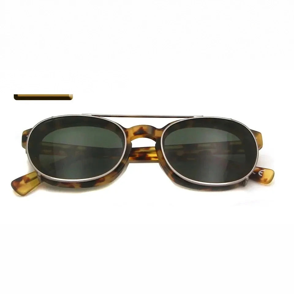 Esnbie Unisex Full Rim Oval Acetate Eyeglasses Clip On Sunglasses 1085 - ltor-green
