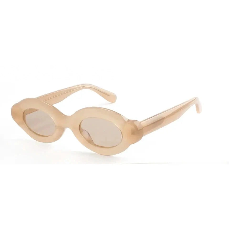 Esnbie Unisex Full Rim Oval Frosted Thick Acetate Sunglasses 240321 - beige / AS PHOTO