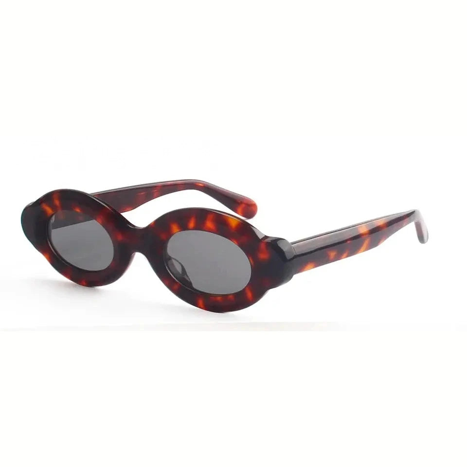Esnbie Unisex Full Rim Oval Frosted Thick Acetate Sunglasses 240321 - Tortoise / AS PHOTO