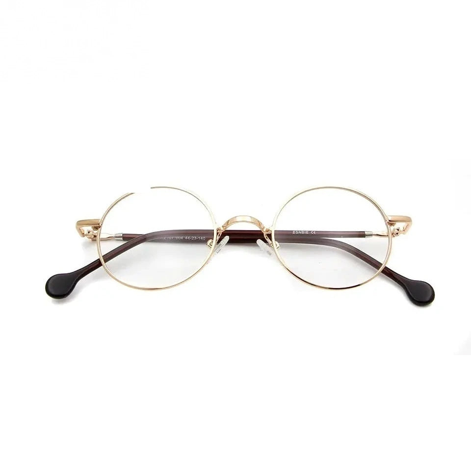 Esnbie Unisex Full Rim Oval Round Alloy Eyeglasses 5107 - Round glasses gold