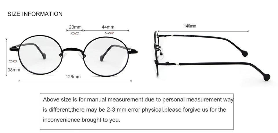 Esnbie Unisex Full Rim Oval Round Alloy Eyeglasses 5107 - Size Chart