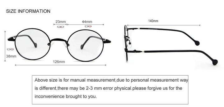 Esnbie Unisex Full Rim Oval Round Alloy Eyeglasses 5107 - Size Chart
