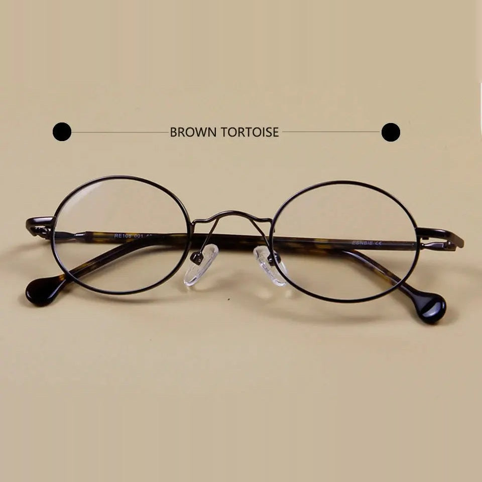 Esnbie Unisex Full Rim Small Round Stainless Steel Eyeglasses 1082 - Round eyewear tortoi