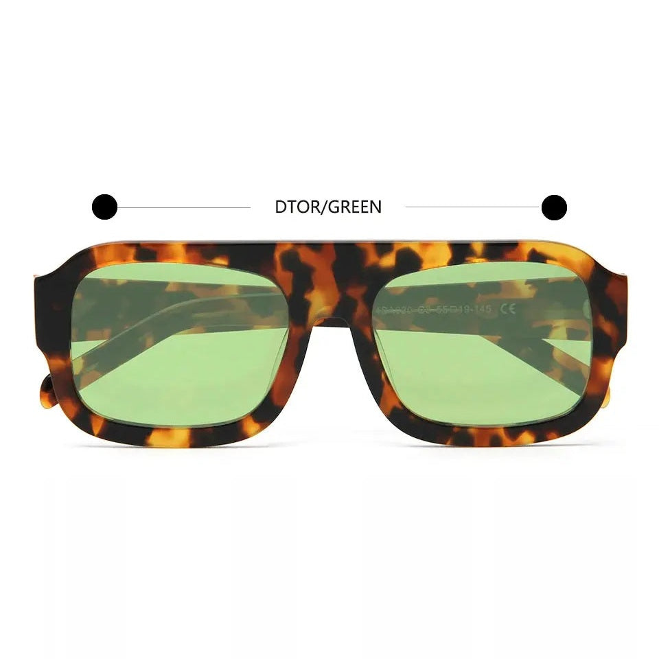 Esnbie Unisex Full Rim Square Acetate Sunglasses 240201 - DTortoise Green