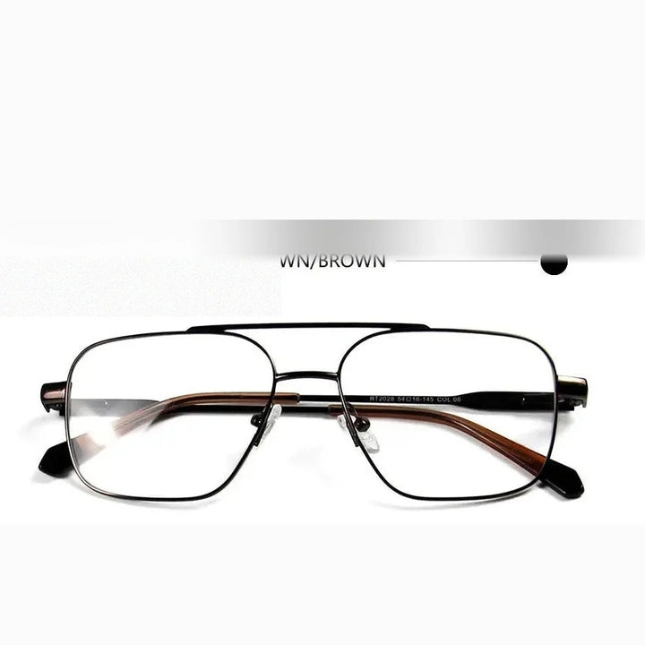 Esnbie Unisex Full Rim Square Alloy Double Bridge Eyeglasses Clip On Sunglasses 20281 - eyewear BRN / AS PHOTO