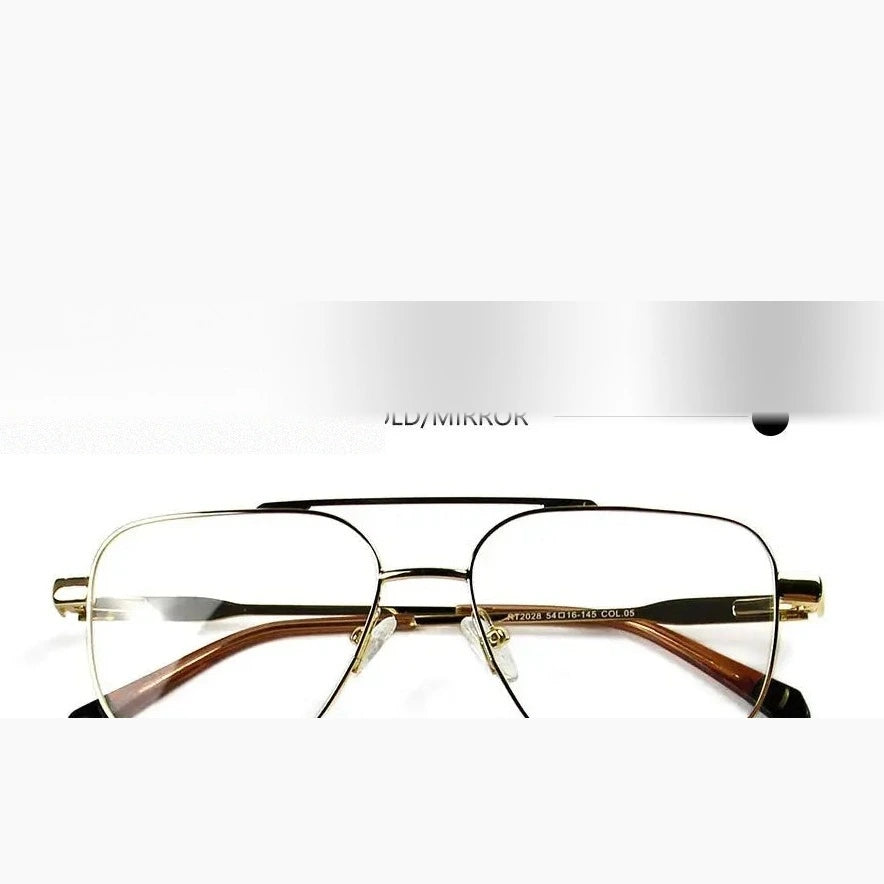 Esnbie Unisex Full Rim Square Alloy Double Bridge Eyeglasses Clip On Sunglasses 20281 - eyewear gold / AS PHOTO