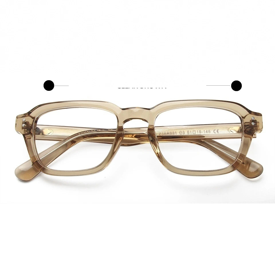 Esnbie Unisex Full Rim Square Brow Line Acetate Eyeglasses - light brown