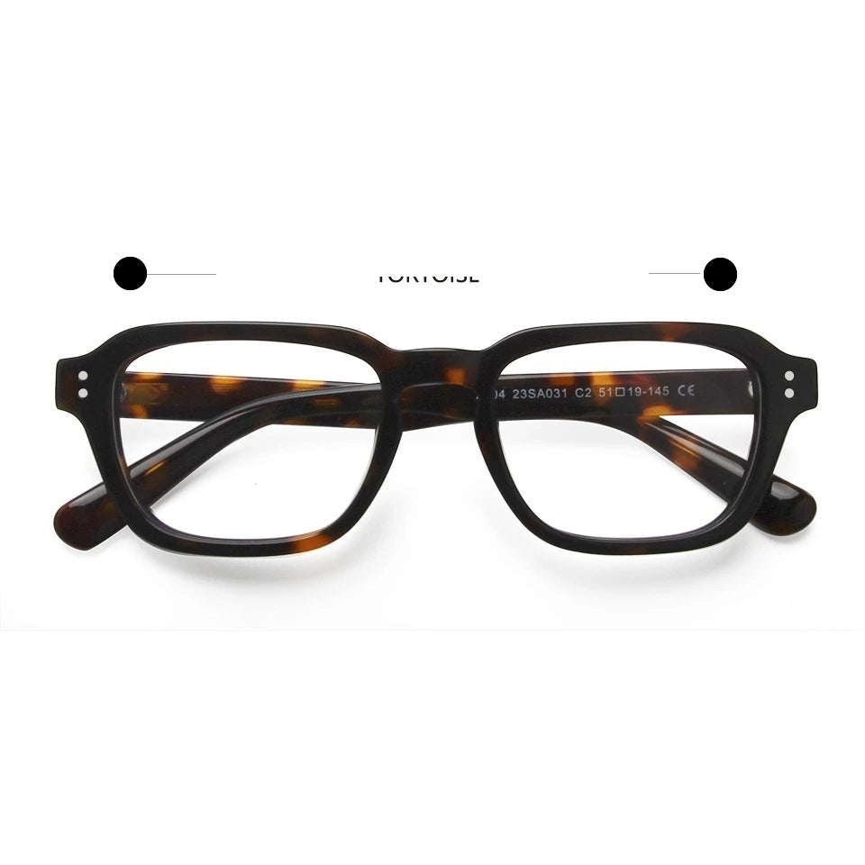 Esnbie Unisex Full Rim Square Brow Line Acetate Eyeglasses - tortoise