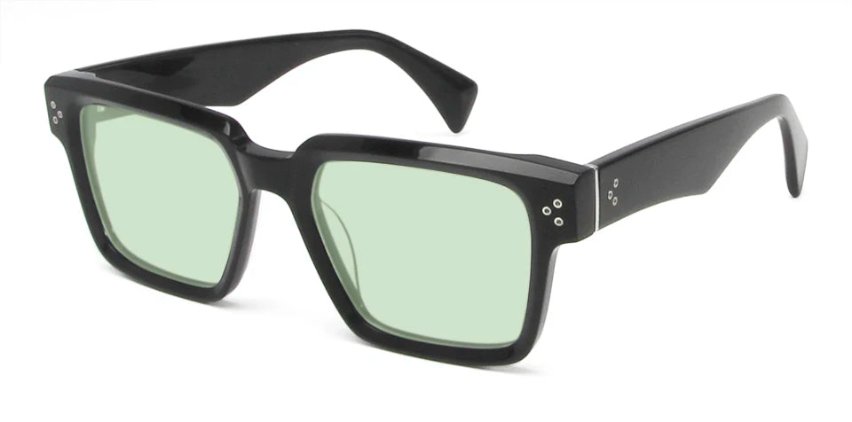 Esnbie Unisex Full Rim Square Brow Line Acetate Sunglasses 246041 - Black LGreen