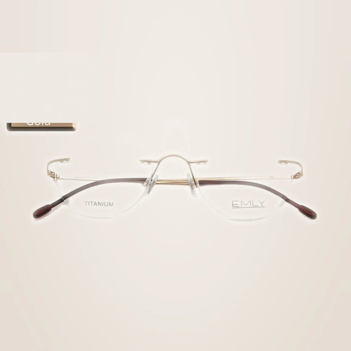 Esnbie Unisex Rimless Oval Round Titanium Eyeglasses 80011 - Rimless Titanium gd