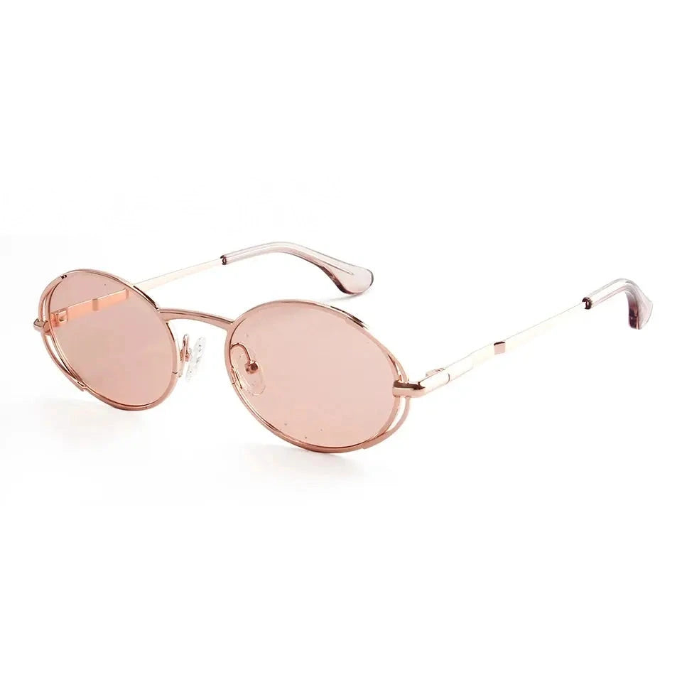 Esnbie Women's Full Rim Round Oval Alloy Sunglasses 24022 - rose gold Pink / AS PHOTO