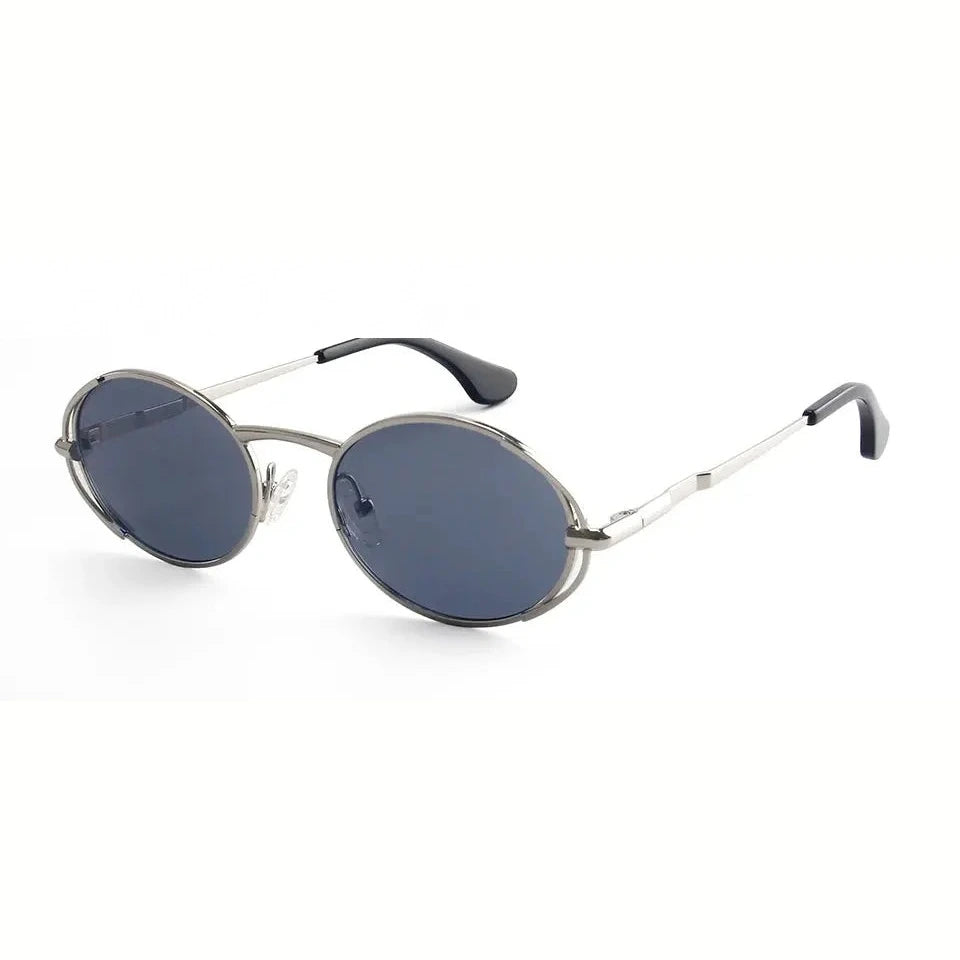 Esnbie Women's Full Rim Round Oval Alloy Sunglasses 24022 - Silver gray / AS PHOTO