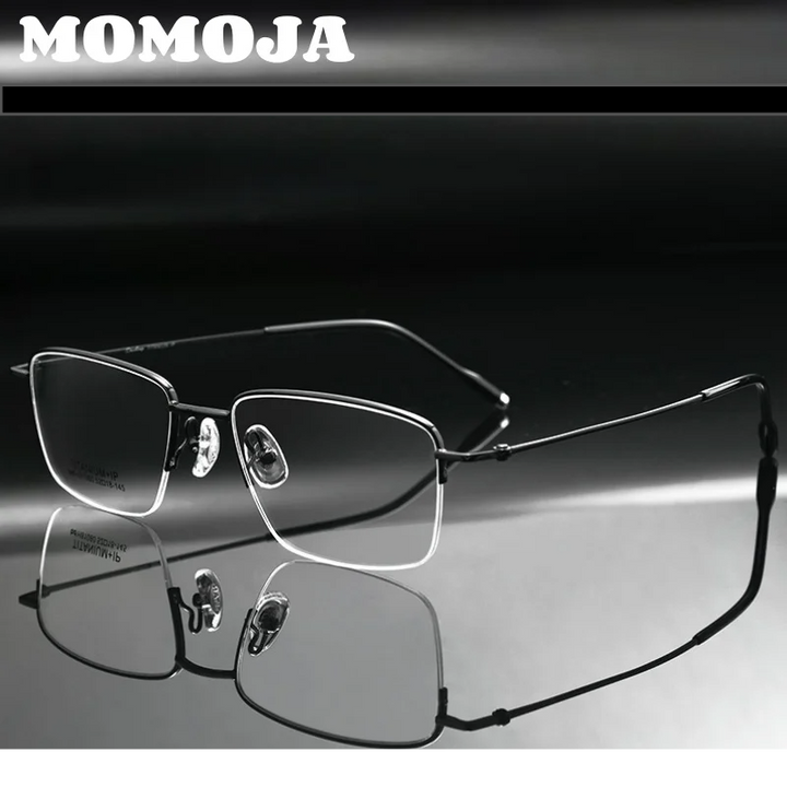 Momoja Men's Semi Rim Square Titanium Alloy Eyeglasses 81080
