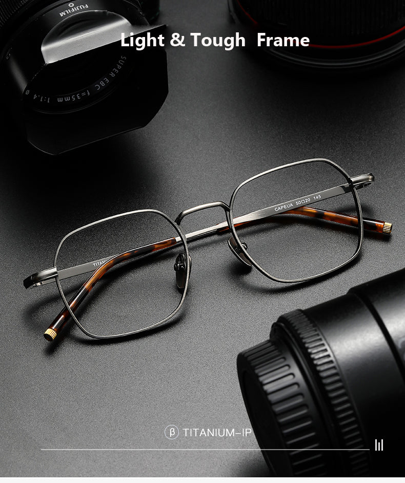 Oveliness Unisex Full Rim Irregular Square Titanium Eyeglasses Capeua — view 1 | Oveliness at FuzWeb