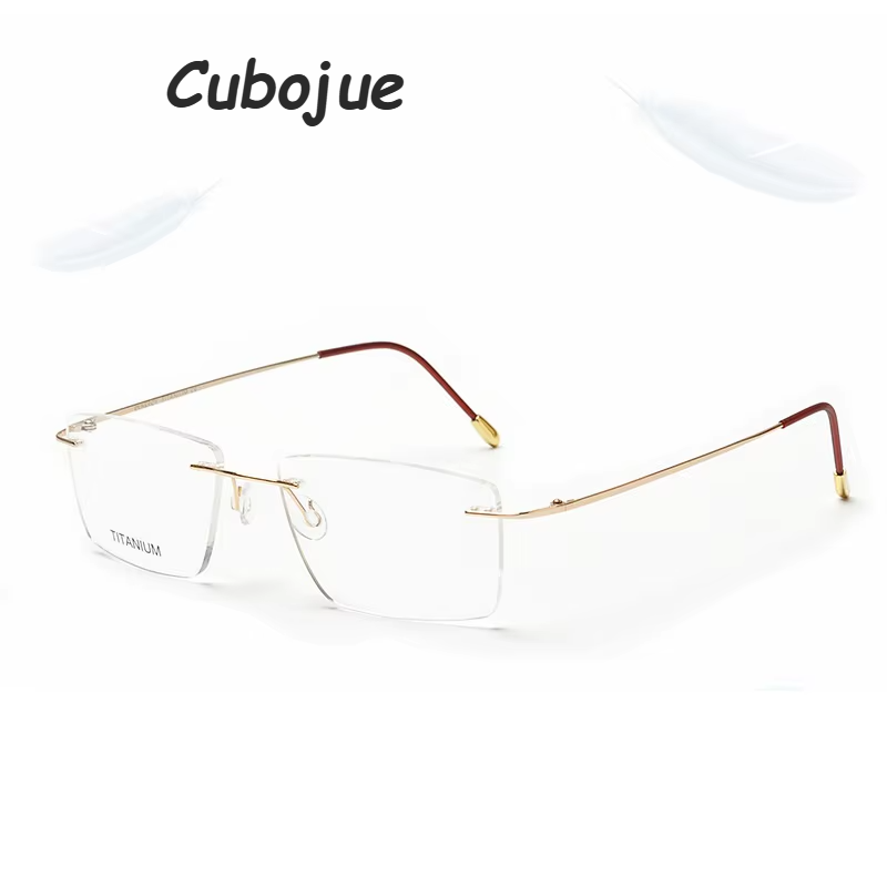 Cubojue Unisex Rimless Square Titanium Reading Glasses 71409 Reading Glasses Cubojue