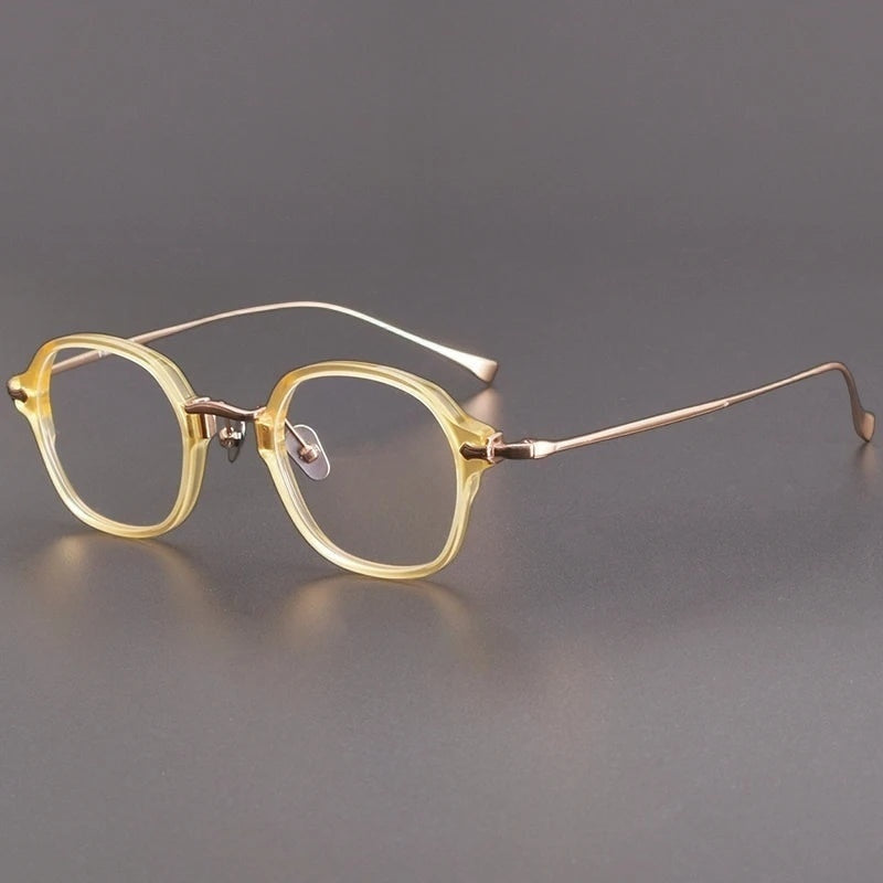 Chashma Ottica Unisex Full Rim Oval Eyeglasses 624183 - Yellow Bronze