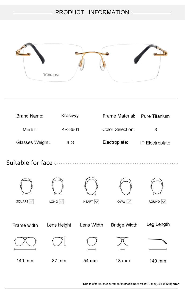 Krasivyy Unisex Rimless Square Titanium Eyeglasses Kr8661 — view 9 | Krasivyy at FuzWeb