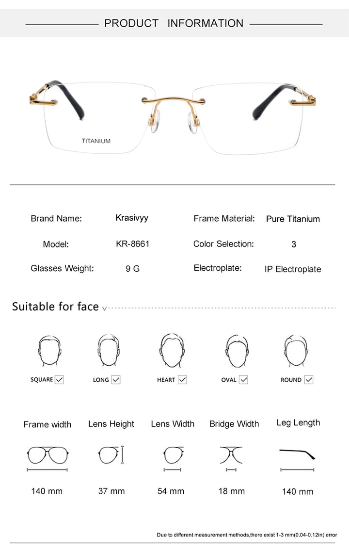 Krasivyy Unisex Rimless Square Titanium Eyeglasses Kr8661 — view 9 | Krasivyy at FuzWeb