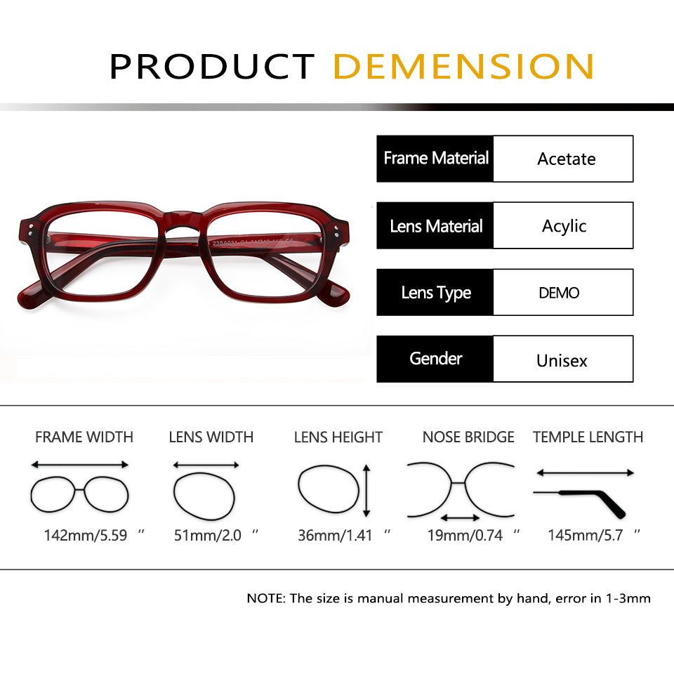 Esnbie Unisex Full Rim Square Brow Line Acetate Eyeglasses — view 1 | Esnbie at FuzWeb