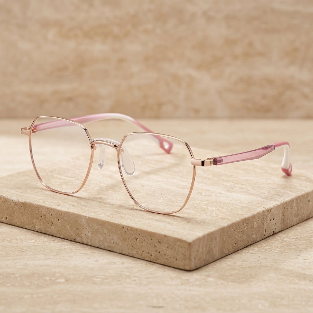 Chashma Ottica Children's Unisex Full Rim Polygon Steel Eyeglasses 750811 - Pink