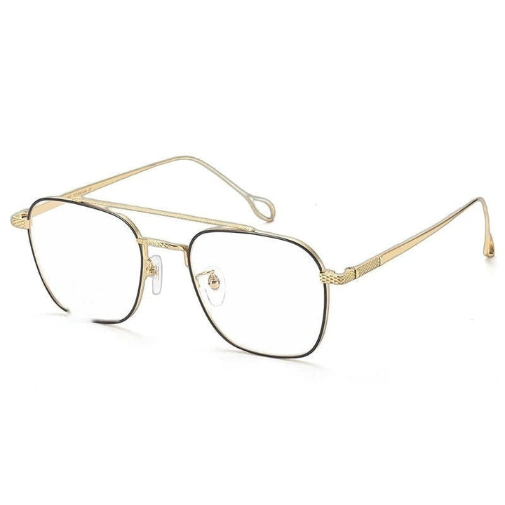 Chashma Ottica Unisex Full Rim Square Double Bridge Titanium Eyeglasses 83654 - Black Gold