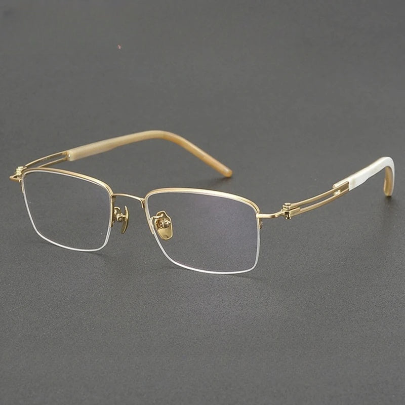 Chashma Ottica Mens Big Semi Rim Square Titanium Horn Eyeglasses 401008 — view 1 | Chashma Ottica at FuzWeb