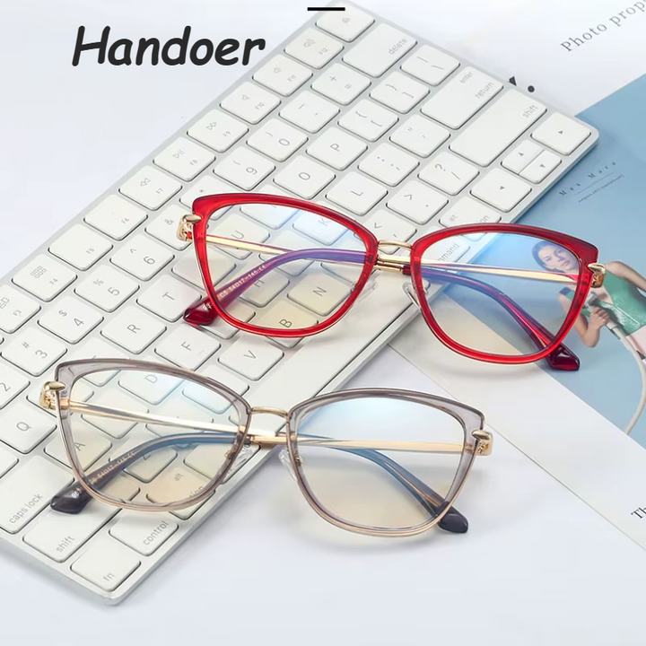 Handoer Women's Full Rim Square Cat Eye Tr 90 Alloy Eyeglasses 95290 Full Rim Handoer