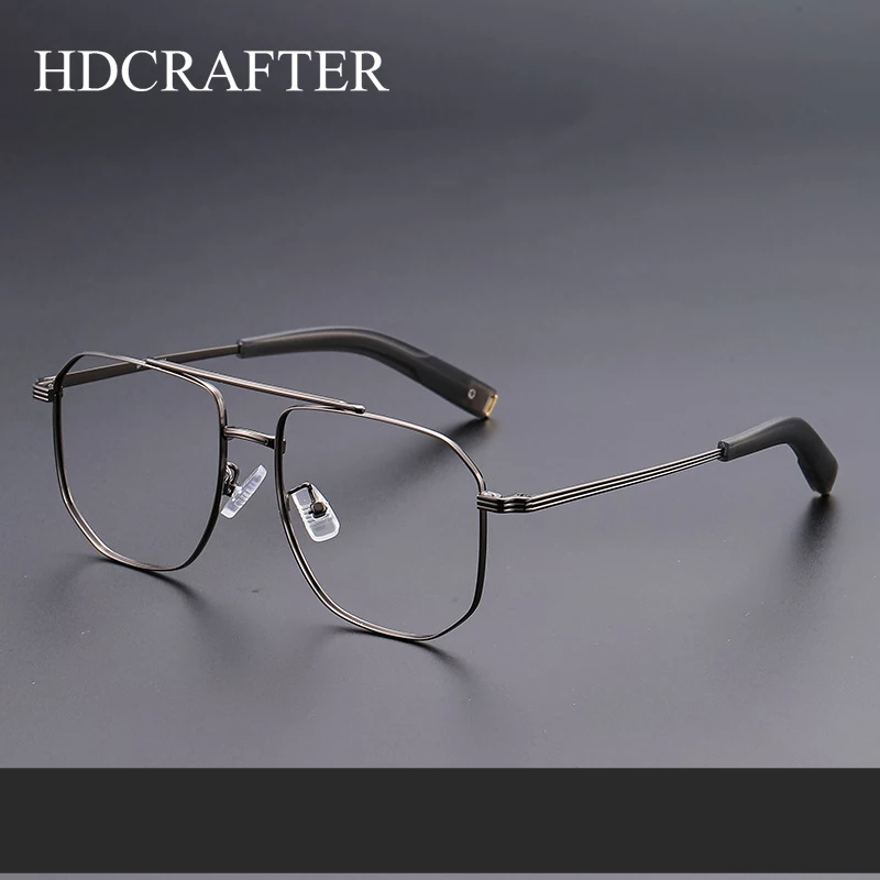 Hdcrafter Men's Full Rim Square Double Bridge Titanium Eyeglasses 94247
