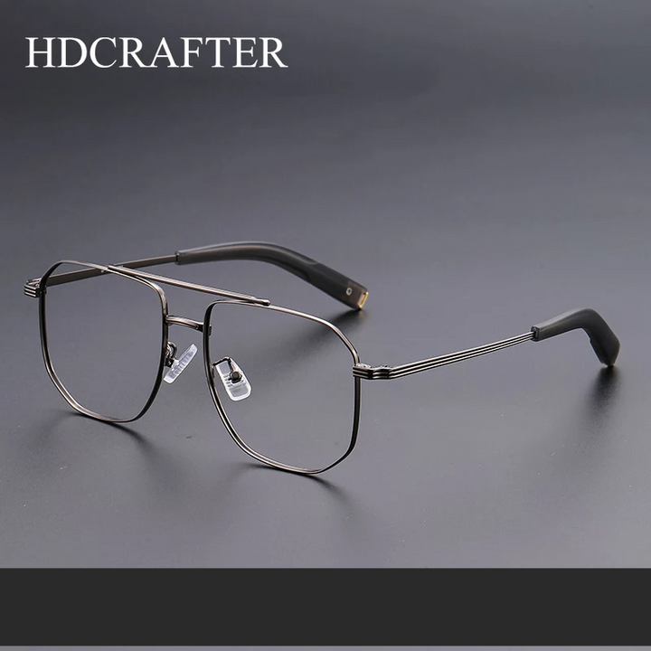 Hdcrafter Men's Full Rim Square Double Bridge Titanium Eyeglasses 94247