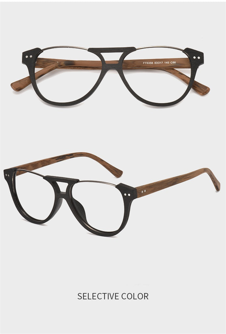 Hdcrafter Unisex Full Rim Square Double Bridge Wood Alloy Eyeglasses Ft5356 — view 7 | Hdcrafter Eyeglasses at FuzWeb