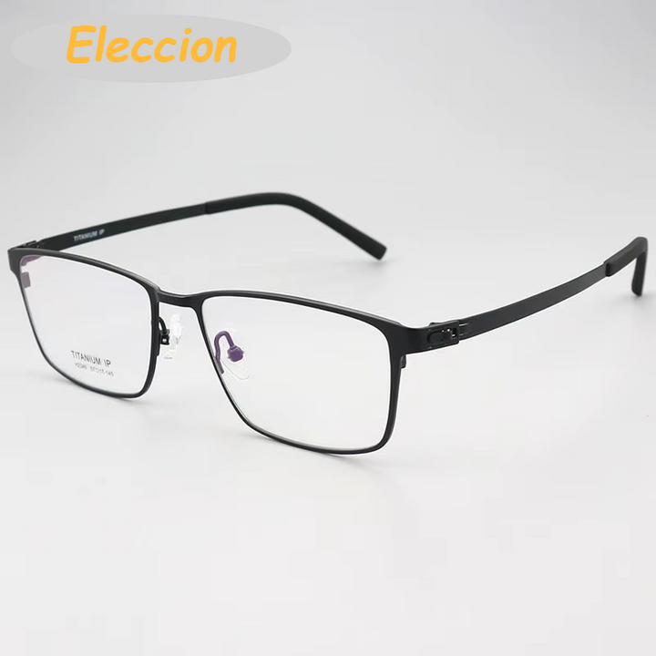 Eleccion Men's Full Rim Big Square Screwless Titanium Eyeglasses 42346