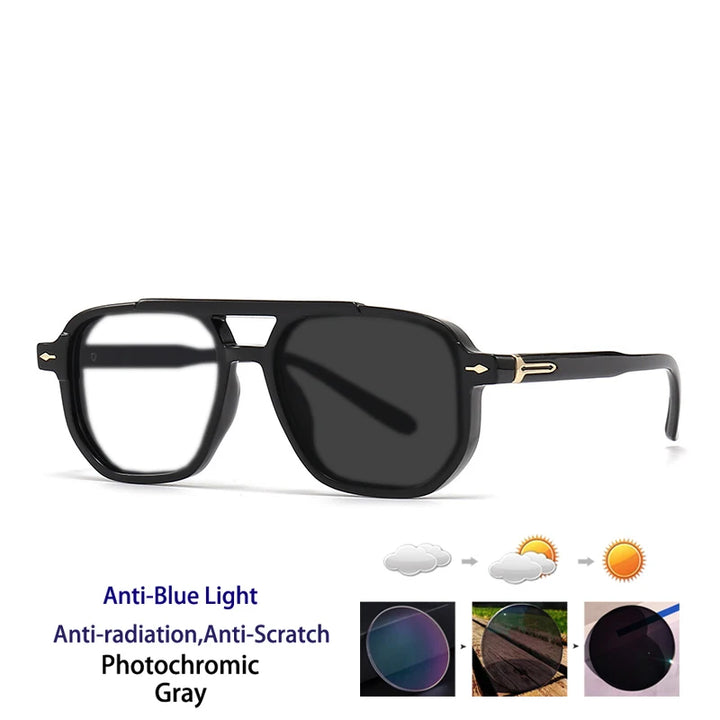 Kocolior Unisex Full Rim Square Double Bridge Tr 90 Photochromic Reading Glasses 60904.